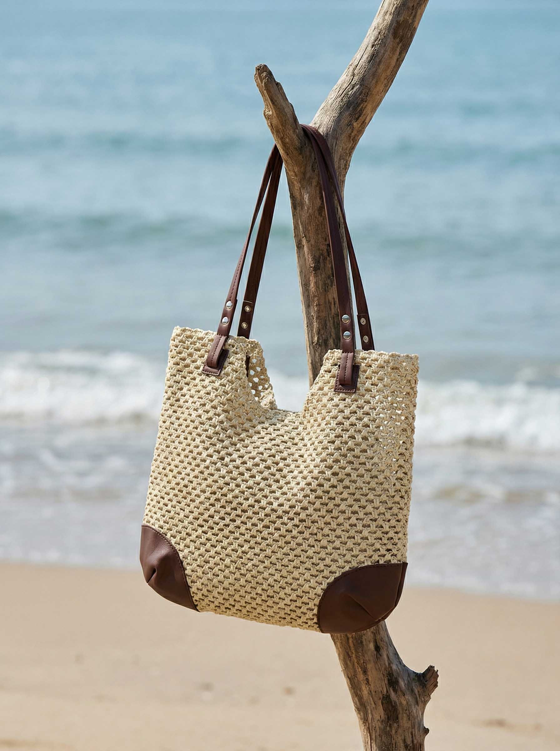 Woven Hollow-Out Shoulder Tote Bag - Image 4