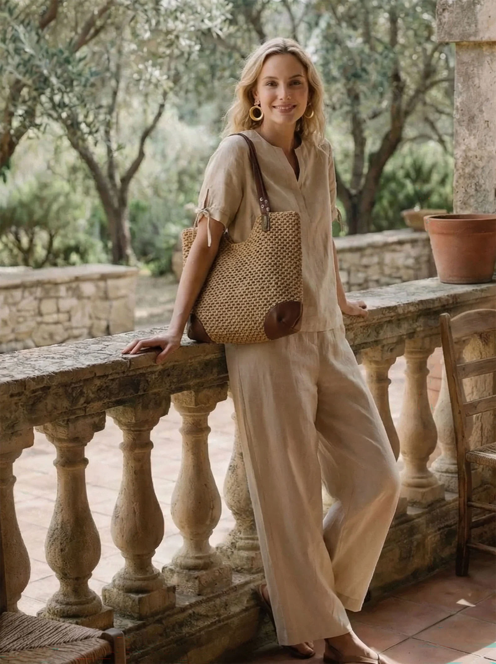 Woven Hollow-Out Shoulder Tote Bag - Image 6