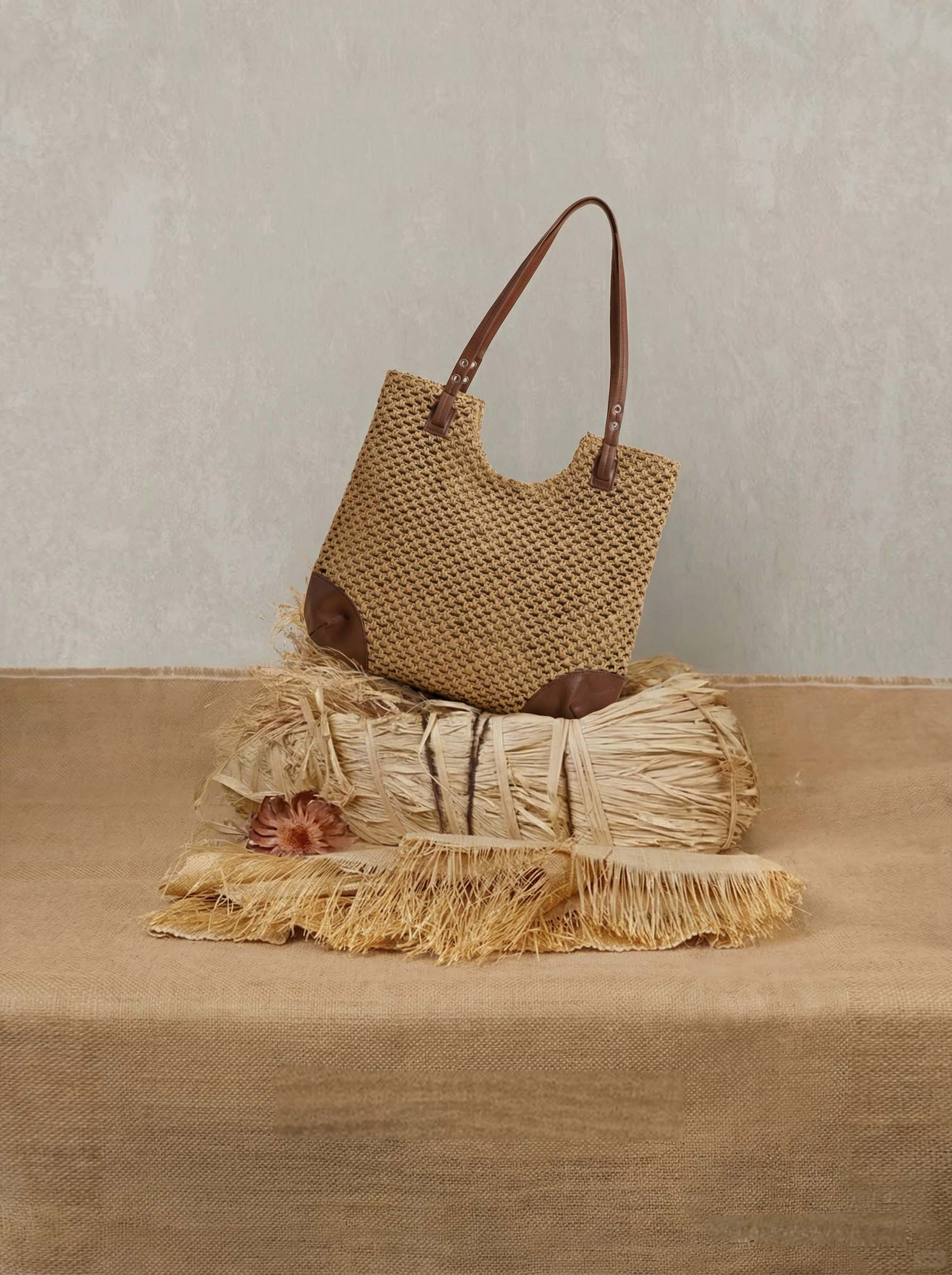 Woven Hollow-Out Shoulder Tote Bag - Image 8