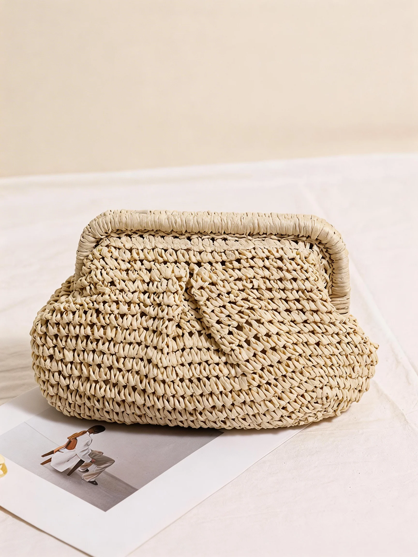 Woven Straw Crossbody Bag with Chain Strap
